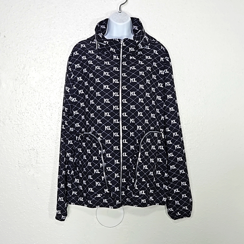 Men's Karl Lagerfeld KL Monogram Logo Packable Hooded Zip Up Jacket XL